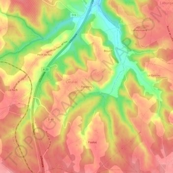 Mappa topografica Fouytery, altitudine, rilievo
