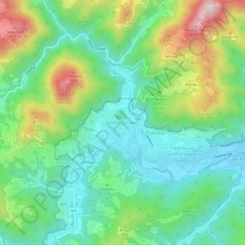 Mappa topografica Polhov Gradec, altitudine, rilievo