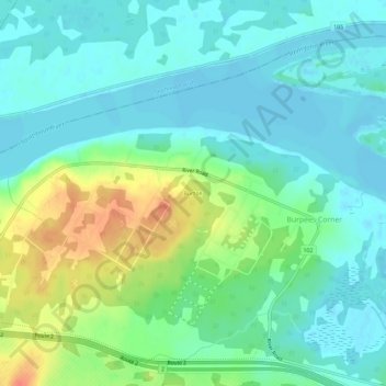 Mappa topografica Burton, altitudine, rilievo