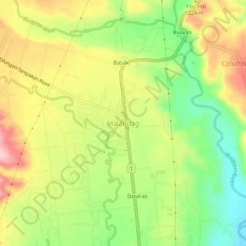 Mappa topografica Malandag, altitudine, rilievo