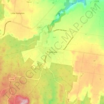 Mappa topografica Trentham, altitudine, rilievo