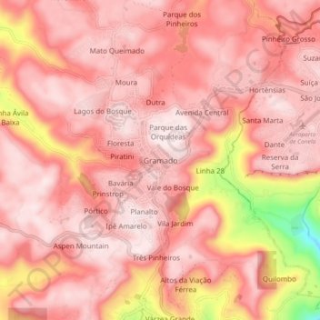 Mappa topografica Gramado, altitudine, rilievo