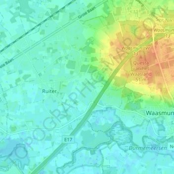 Mappa topografica Dauwstraat, altitudine, rilievo