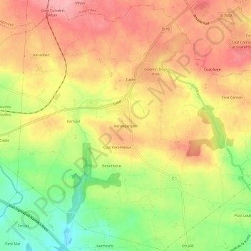 Mappa topografica Kerangargam, altitudine, rilievo