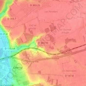 Mappa topografica Raville, altitudine, rilievo