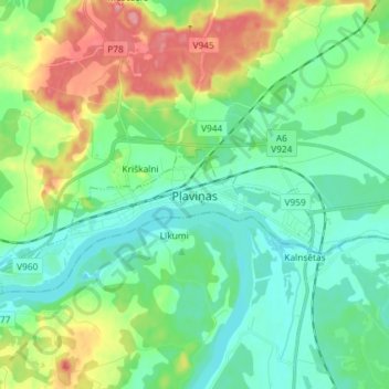 Mappa topografica Pļaviņas, altitudine, rilievo