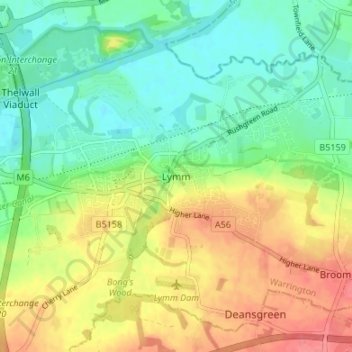Mappa topografica Lymm, altitudine, rilievo