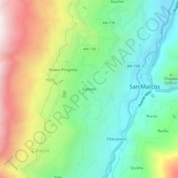 Mappa topografica Cochao, altitudine, rilievo