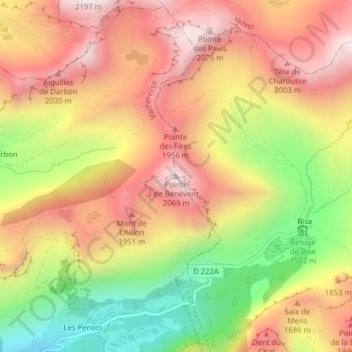 Mappa topografica Pointe de Bénévent, altitudine, rilievo