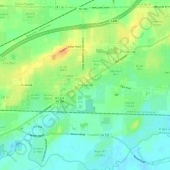 Mappa topografica Chili Center, altitudine, rilievo