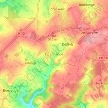 Mappa topografica Doennange, altitudine, rilievo