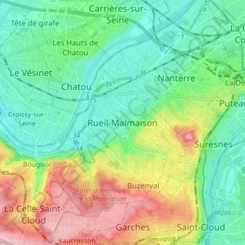 Mappa topografica Rueil-Malmaison, altitudine, rilievo