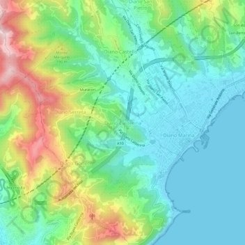 Mappa topografica Diano Calderina, altitudine, rilievo