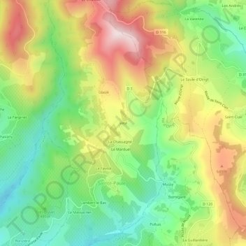 Mappa topografica Vété, altitudine, rilievo