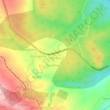 Mappa topografica Keroka, altitudine, rilievo