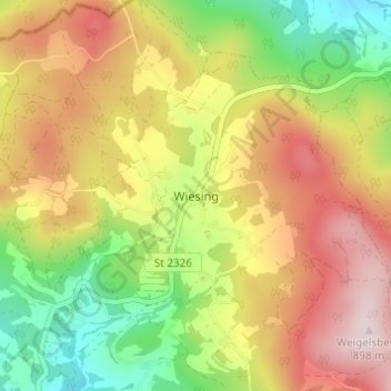 Mappa topografica Wiesing, altitudine, rilievo