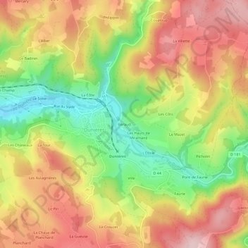 Mappa topografica Béraud, altitudine, rilievo