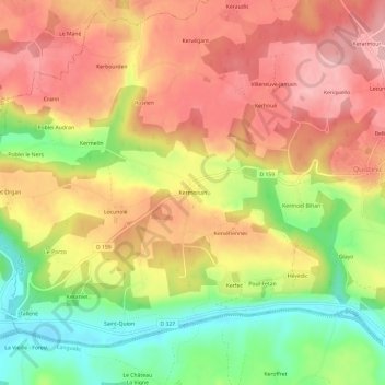 Mappa topografica Kermoisan, altitudine, rilievo