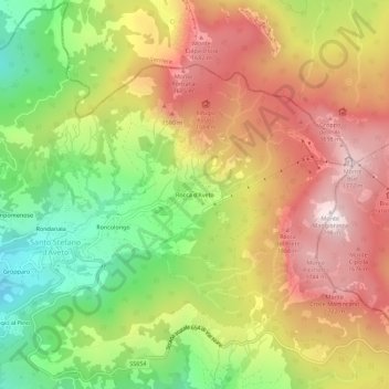 Mappa topografica Rocca d'Aveto, altitudine, rilievo