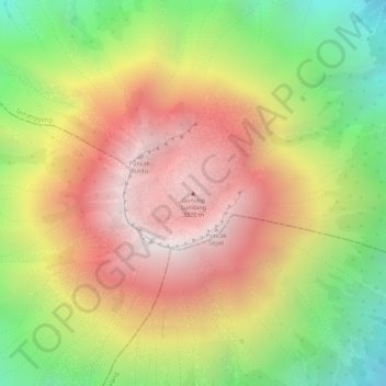 Mappa topografica Mount Sumbing, altitudine, rilievo