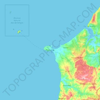 Mappa topografica Peniche, altitudine, rilievo
