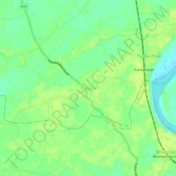 Mappa topografica Parulia, altitudine, rilievo