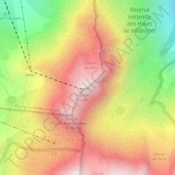 Mappa topografica Aiguille Rouge, altitudine, rilievo