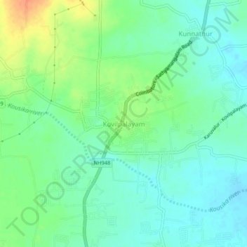 Mappa topografica Kovilpalayam, altitudine, rilievo