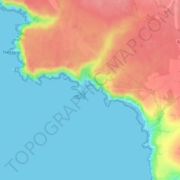Mappa topografica Kynance Cove, altitudine, rilievo