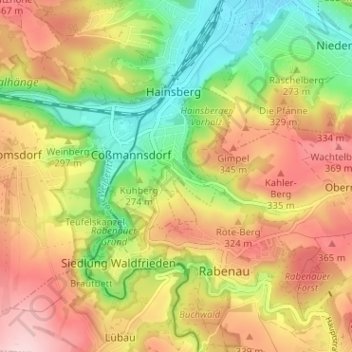 Mappa topografica Eckersdorf, altitudine, rilievo