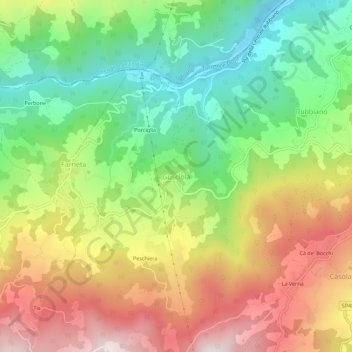 Mappa topografica Gusciola, altitudine, rilievo
