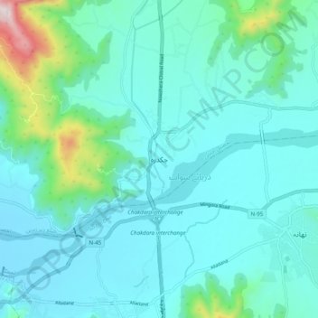 Mappa topografica Chakdara, altitudine, rilievo