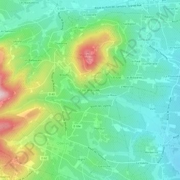 Mappa topografica Côte de Brouilly, altitudine, rilievo