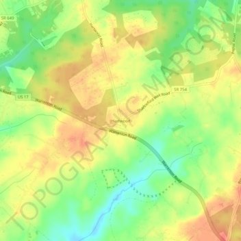 Mappa topografica Hartwood, altitudine, rilievo