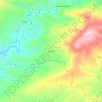 Mappa topografica Vergão, altitudine, rilievo