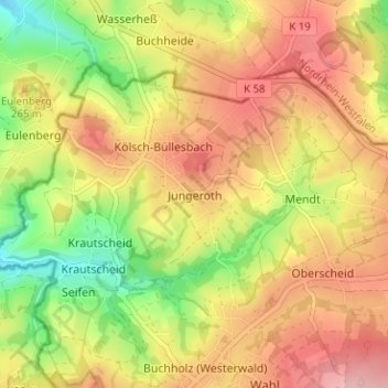 Mappa topografica Jungeroth, altitudine, rilievo
