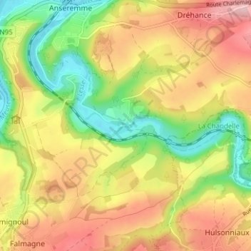 Mappa topografica Walzin, altitudine, rilievo