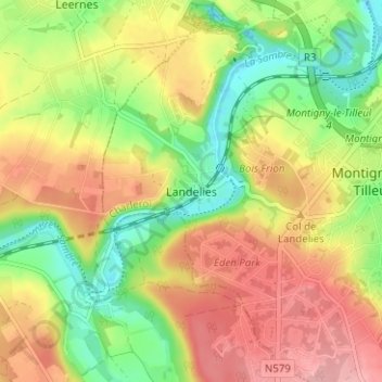 Mappa topografica Landelies, altitudine, rilievo