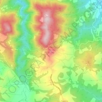 Mappa topografica Montecastelli Pisano, altitudine, rilievo