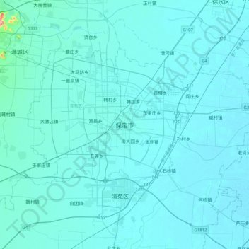 Mappa topografica 保定市, altitudine, rilievo