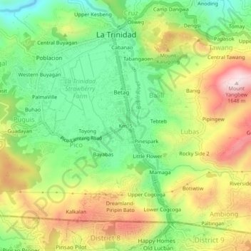 Mappa topografica Km. 5, altitudine, rilievo