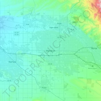 Mappa topografica Meridian, altitudine, rilievo
