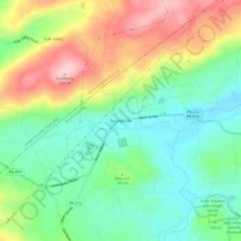 Mappa topografica Springtown, altitudine, rilievo
