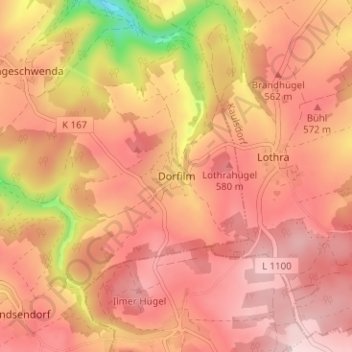Mappa topografica Dorfilm, altitudine, rilievo