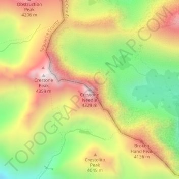 Mappa topografica Crestone Needle, altitudine, rilievo