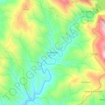 Mappa topografica Foz do Ribeiro, altitudine, rilievo