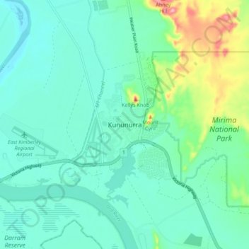 Mappa topografica Kununurra, altitudine, rilievo