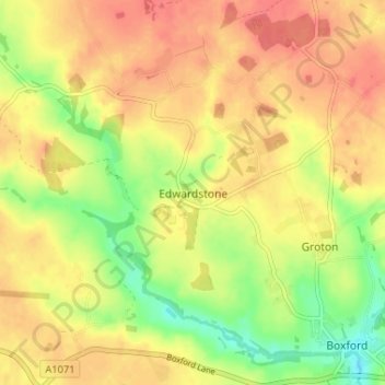 Mappa topografica Edwardstone, altitudine, rilievo