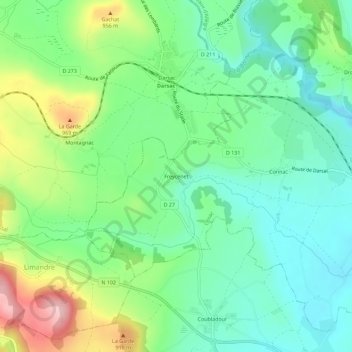 Mappa topografica Freycenet, altitudine, rilievo