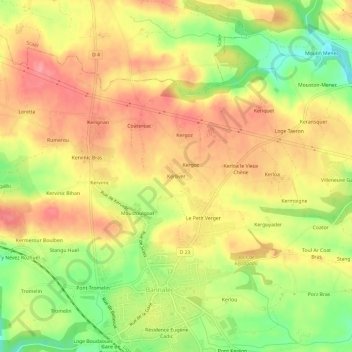 Mappa topografica Kerliver, altitudine, rilievo